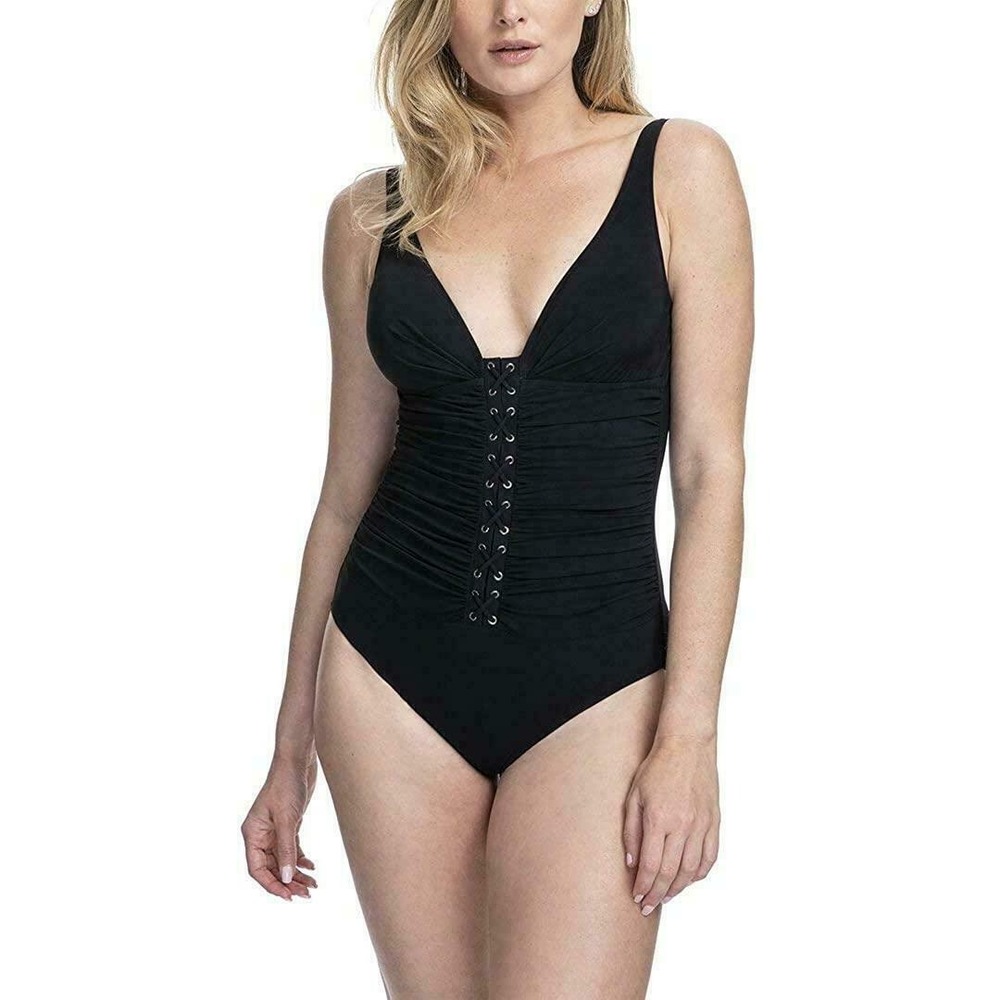 Profile by Gottex 277026 Center V-Neck‎ Cup Sized Swimsuit, Mojito Black, 8D NWT